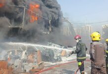 اندلاع حـ ريق في كراج لتصليح السيارات بمنطقة العلاوي وسيطرة فرق الدفاع المدني عليه.